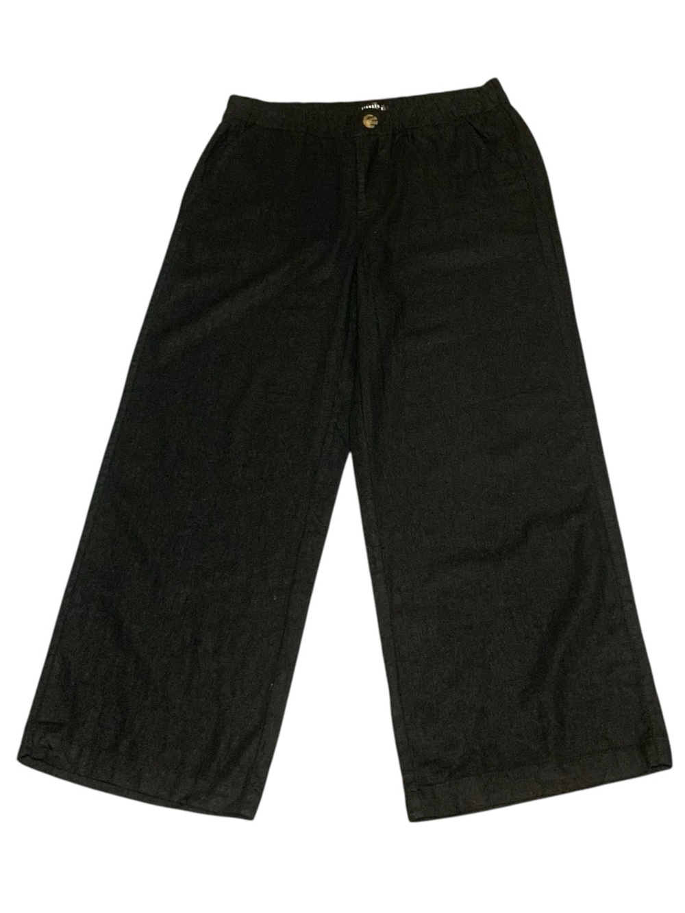 Black Wide Leg High Rise Pants Linen Blend 10p Pull On Minimalist Closet Staple